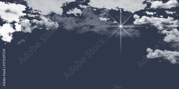 Fototapeta Blue night sky. Stars in the sky and clouds. Bright glow of the star of Bethlehem. Milky Way. Space