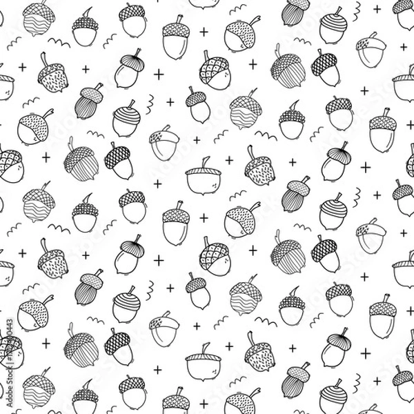 Fototapeta hand drawn acorn icon doodle set autumn nature seamless pattern