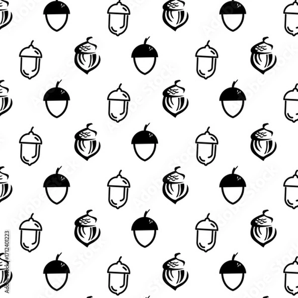 Fototapeta hand drawn acorn icon silhouette set autumn nature seamless pattern