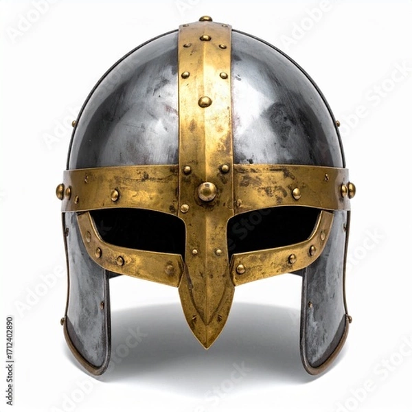 Obraz Medieval helmet front view on white background
