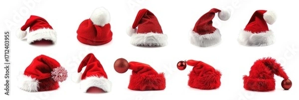 Fototapeta Set of Santa Claus hats isolated on white background