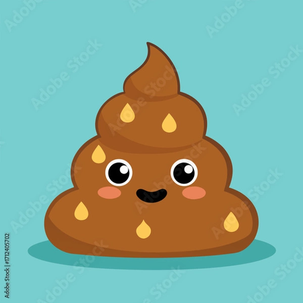 Fototapeta Funny emoji poo character with big googly eyes and worried expression