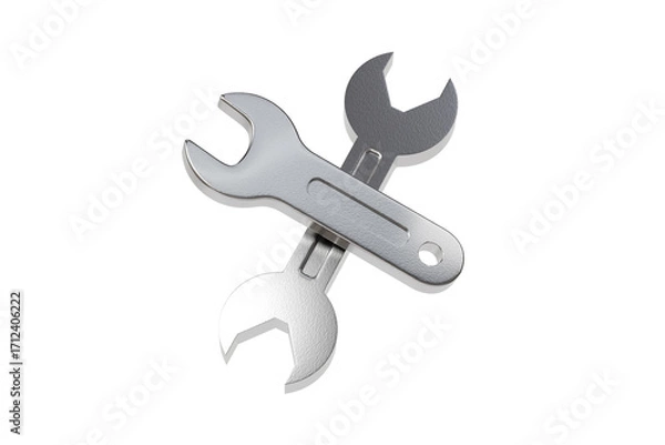 Fototapeta 3d wrench tools icon. maintenance and repair concept. Minimal cartoon crossed metal spanners for mechanic workshop and DIY isolated on white background. 3d render.