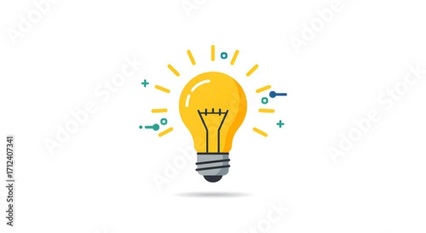 Fototapeta アイデア創出とイノベーションのビジネスアイコン：ひらめきを示す電球