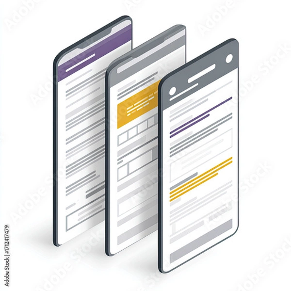 Obraz Mobile app interface design with multiple screens and text layout
