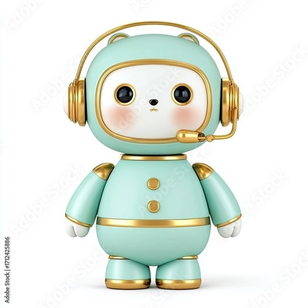 Fototapeta AI and Technology Cartoon Cute cartoon robot character with headset and friendly expression design