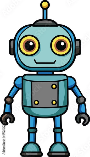Fototapeta Isolated 3d vintage toy robot character on a white background with a blue screen