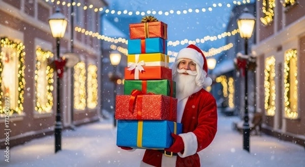 Obraz Golden Christmas lights, abstract festive wallpaper, modern holiday background design, Christmas ornaments, holiday abstract wallpaper, colorful festive lights background