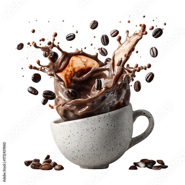 Fototapeta Coffee Explosion: Beans and Liquid Splash from Cup