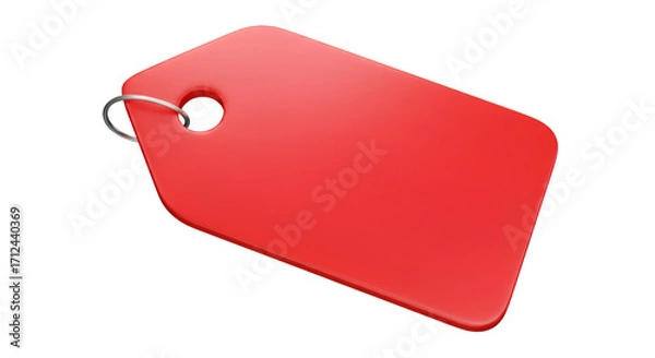 Fototapeta Empty Price Tag: A close-up shot of a blank, crimson price tag, highlighting its potential for personalized messaging and design.