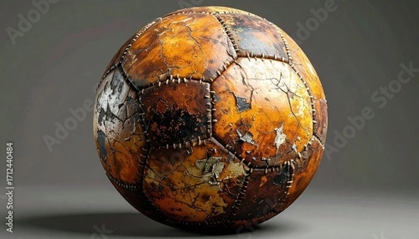 Obraz Weathered Soccer Ball: a timeless testament to the sport of football, showcasing the battle scars of countless matches.