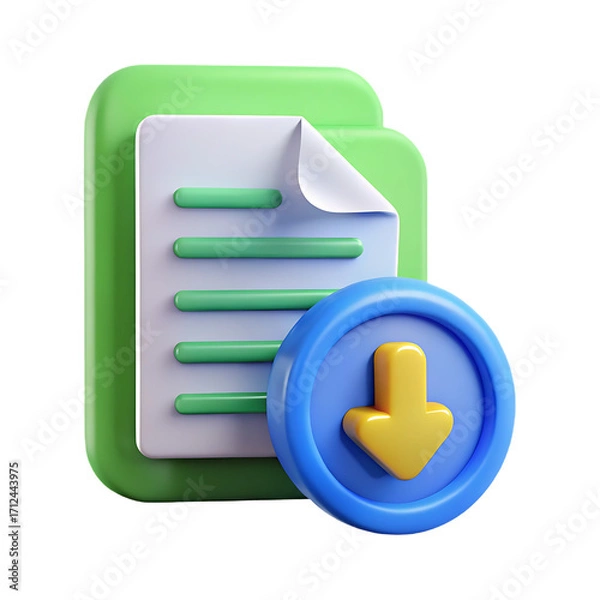 Fototapeta 3d icon represents document download data transfer online storage cloud service and digital information storage solution isolated on transparent background