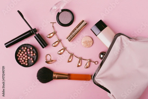 Obraz Make up bag with cosmetics 