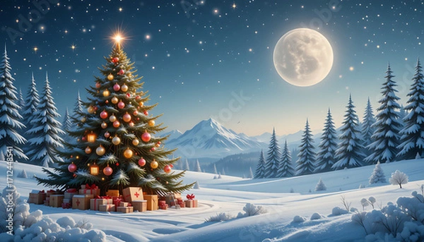 Fototapeta christmas tree in the snow