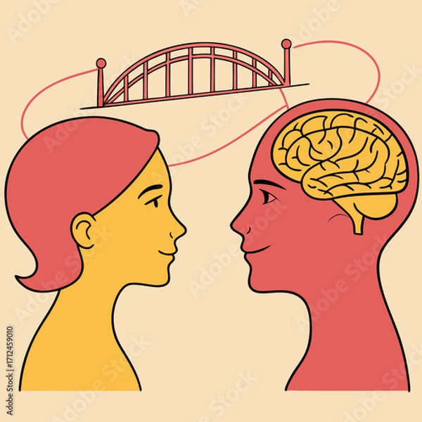 Fototapeta Building a bridge of understanding, Communication and empathy concept between two people, Vector illustration - Generative AI
