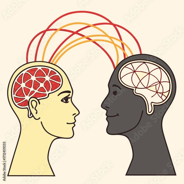 Fototapeta Telepathy and mind connection between two people, Communication and empathy concept, Vector illustration - Generative AI
