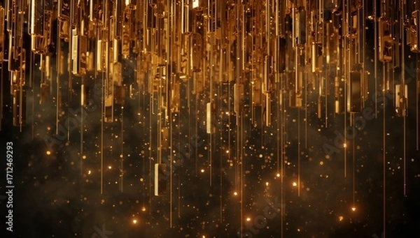Obraz Gold Bars Falling with Glowing Trails
