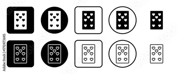Fototapeta Icon set of seven of hearts playing card. Filled, outline, black and white icons set, flat style.  Illustration on transparent background