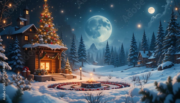 Fototapeta christmas tree in the snow