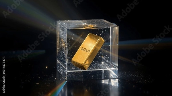 Obraz Gold Bar in Crystal Cube
