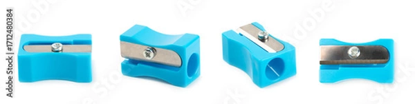 Fototapeta Pencil sharpener isolated on white background. Pencil and pencil shavings. Stationery. School supplies. School products. Flat lay. Place for text. copy space.