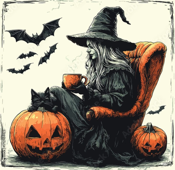 Fototapeta Spooky Gothic Witch Illustration.