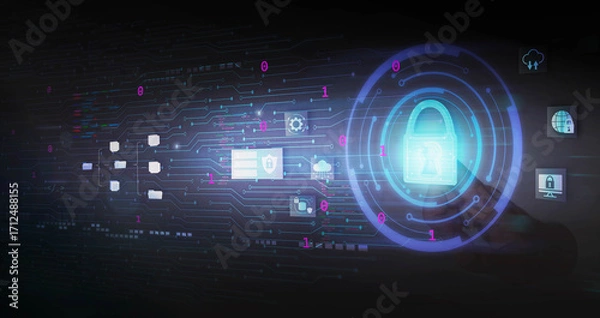 Obraz Cyber security and information protection concept. Security of personal and digital data. Computer security system.