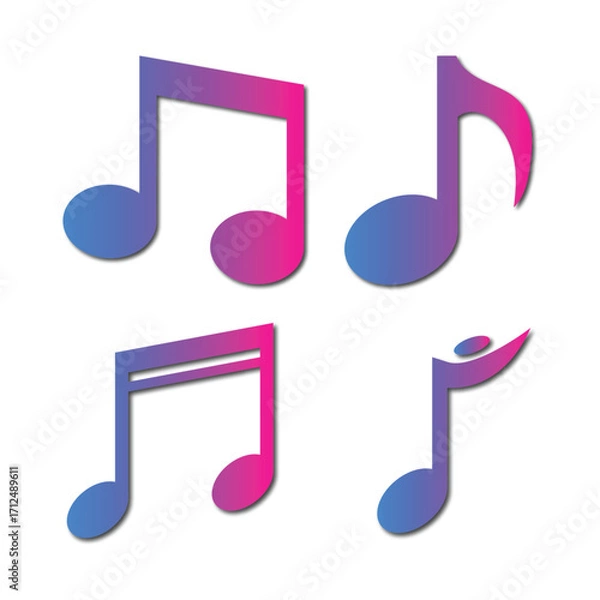 Fototapeta Colorful Gradient Music Notes Vector Isolated on White Background