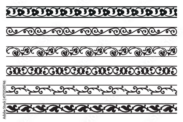 Fototapeta Set of decorative seamless ornamental border - Vector modular