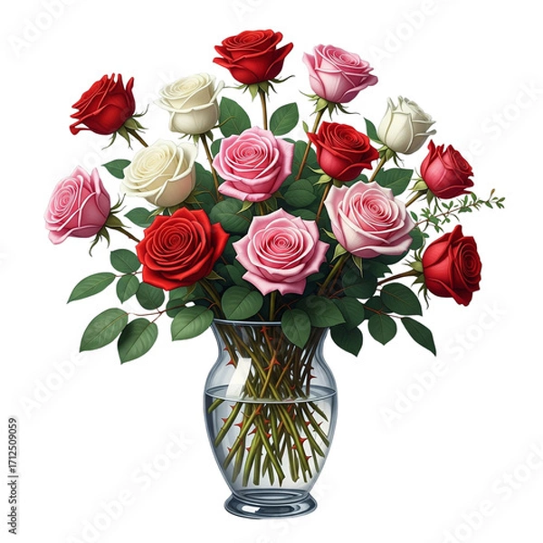 Fototapeta Roses in Floral Vase, isolated on transparent background
