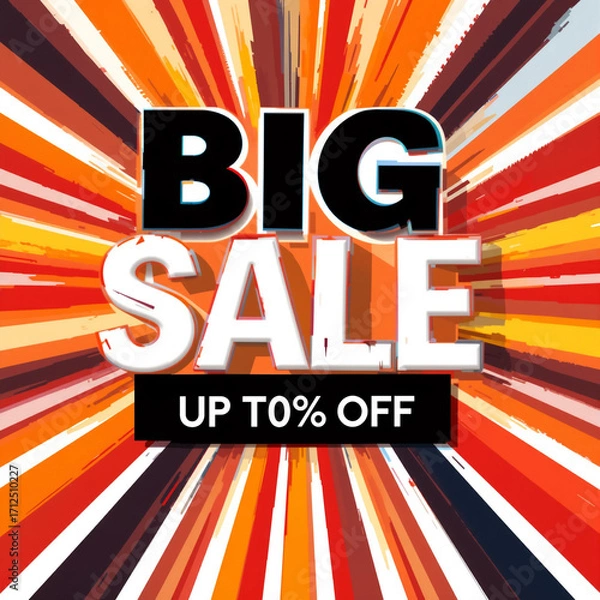 Obraz "Big Sale" text displayed with "Up To 70% Off" on a vibrant, colorful radial background.