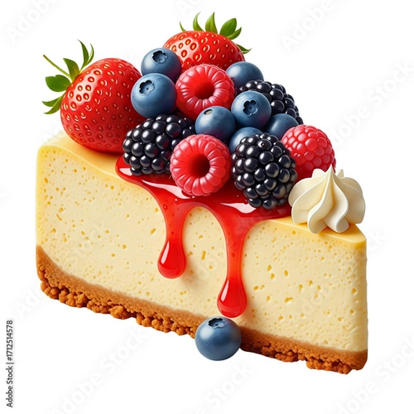 Fototapeta Cheesecake Slice with Berry Topping, isolated on transparent background

