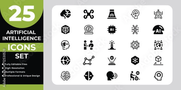 Fototapeta Artificial Intelligence Icons Set with Brains and Circuits