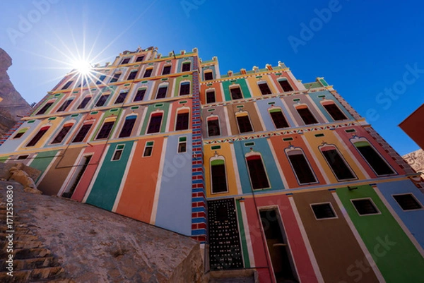 Fototapeta Khaylah Buqshan Palace, a mud-brick residential palace in Khaylah, Yemen's Hadramaut region