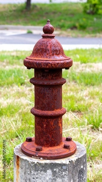 Obraz Rusty fire hydrant in a grassy area