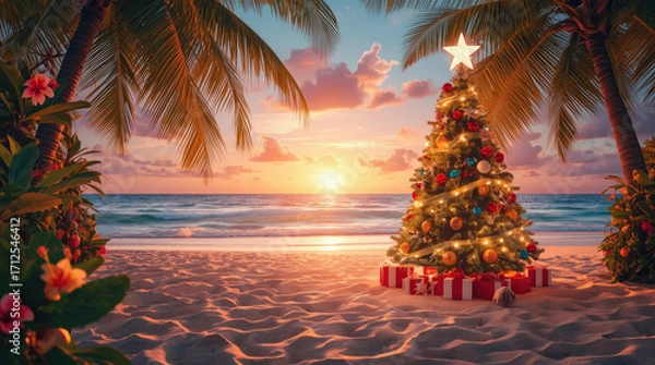 Obraz Christmas tree on a tropical beach