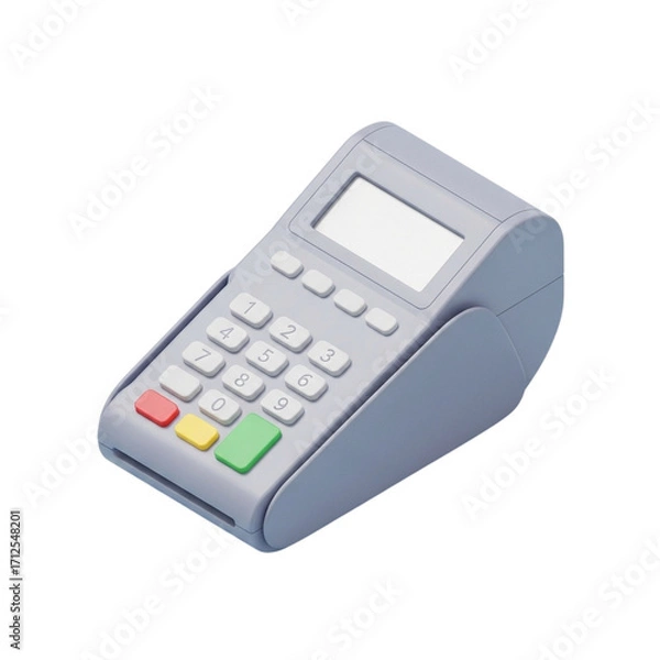 Fototapeta Isometric 3D pastel gray card swipe POS machine with keypad and slot in toy like smooth rounded style isolated on white