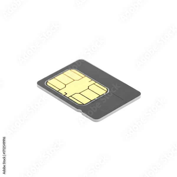 Fototapeta Isometric depiction of a grey sim card offering cellular connectivity for mobile devices