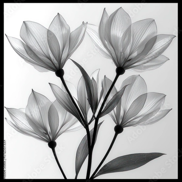 Fototapeta Elegant Floral Arrangement in Black and White with Translucent Petals