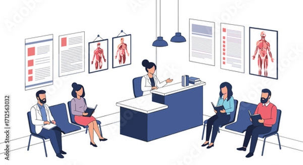 Fototapeta Patients wait in a doctor's office reception area.