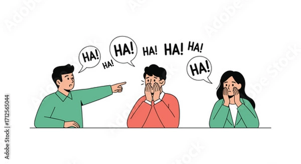 Fototapeta Friends laughing together at a joke while one points.