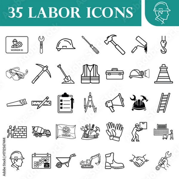 Fototapeta Vector art of collection of labor icons for construction industry