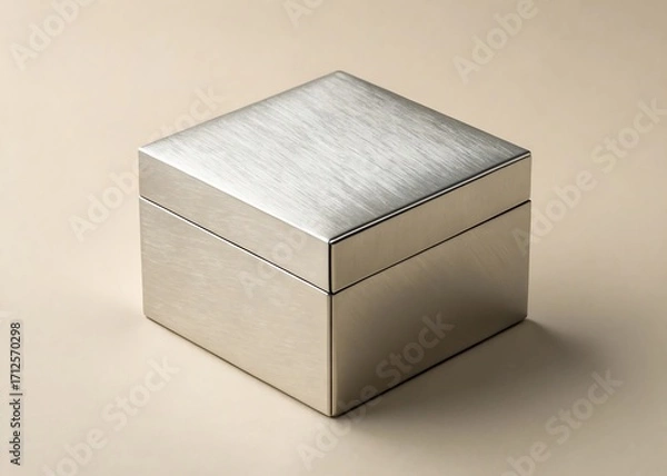 Obraz Premium silver cube box on cream background