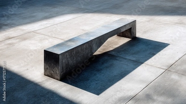 Fototapeta Modern Concrete Bench on Paved Surface with Strong Shadow