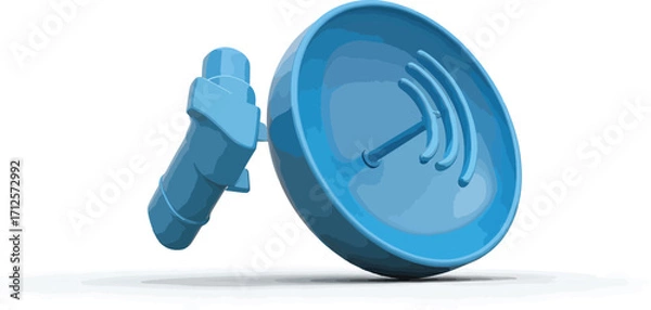 Fototapeta Blue satellite dish icon representing wireless communication, network technology, and global connectivity on a white background