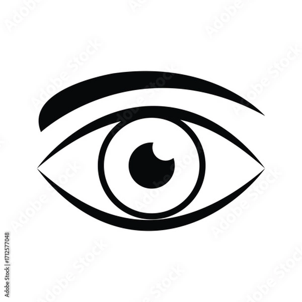 Fototapeta Single stylized eye symbol rendered in solid black on a white background with precision