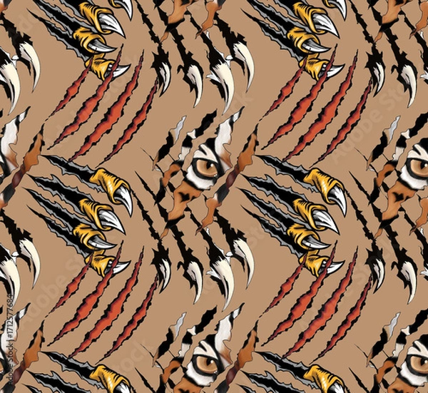 Obraz Allover pattern seamless pattern Tiger motive pattern beautiful pattern digital design textile print fish pattern 
