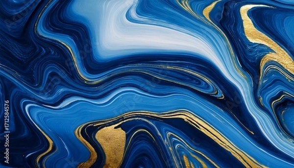 Fototapeta natural luxury abstract art texture of blue marble with golden swirls in liquid ink technique