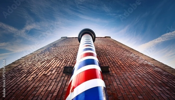 Fototapeta barber pole on textured background for worm s eye view perspective