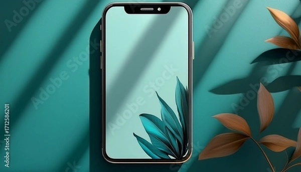 Fototapeta smartphone mockup with shadows and teal background
